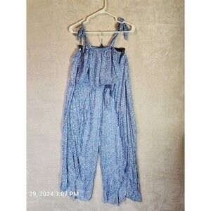 Kiwi + Punch Wide Leg Sarong Pant And Smocked Crop Top Set Blue Women's Large